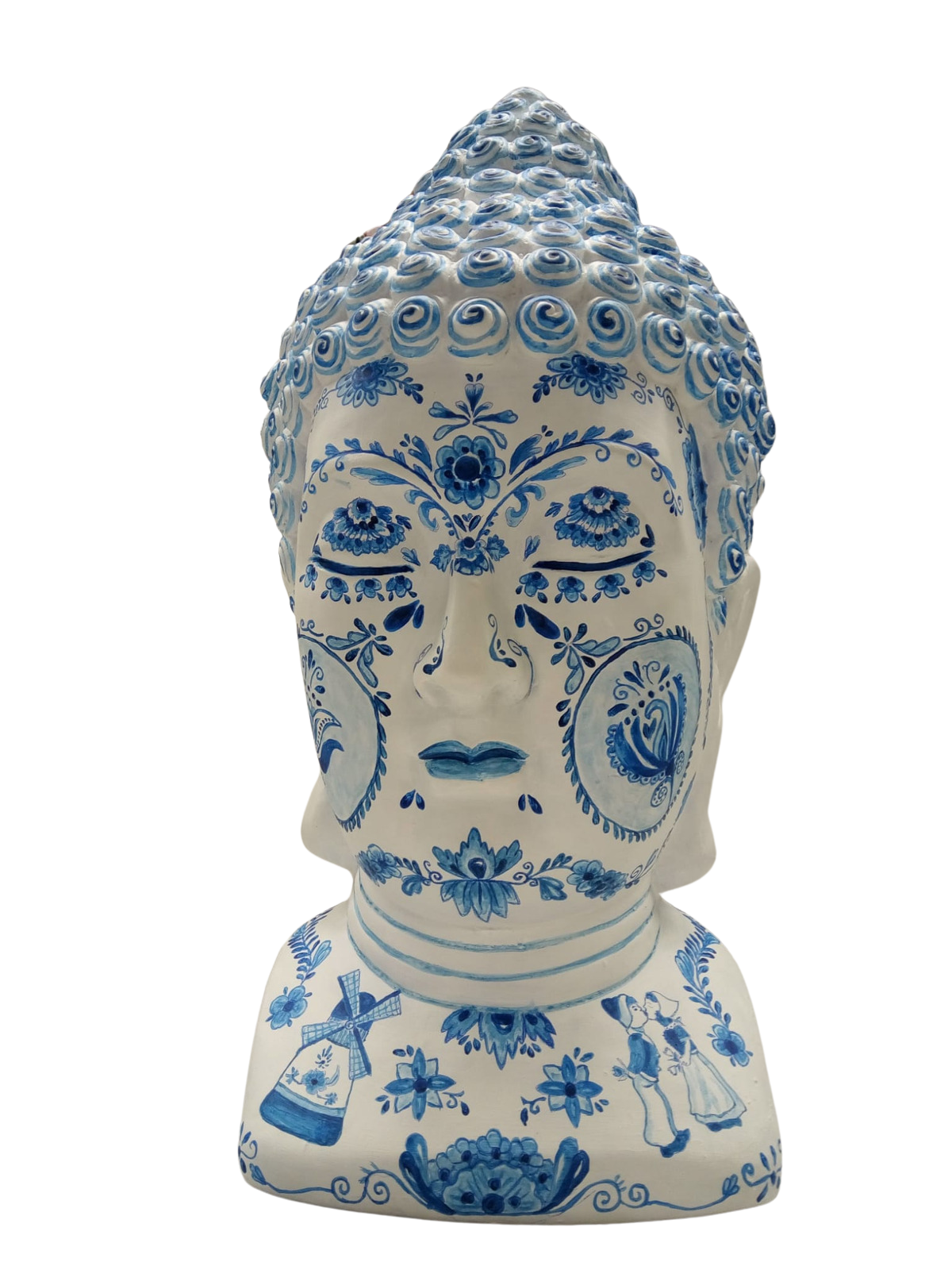 Buddha face in Delfts bleu on Art over the world